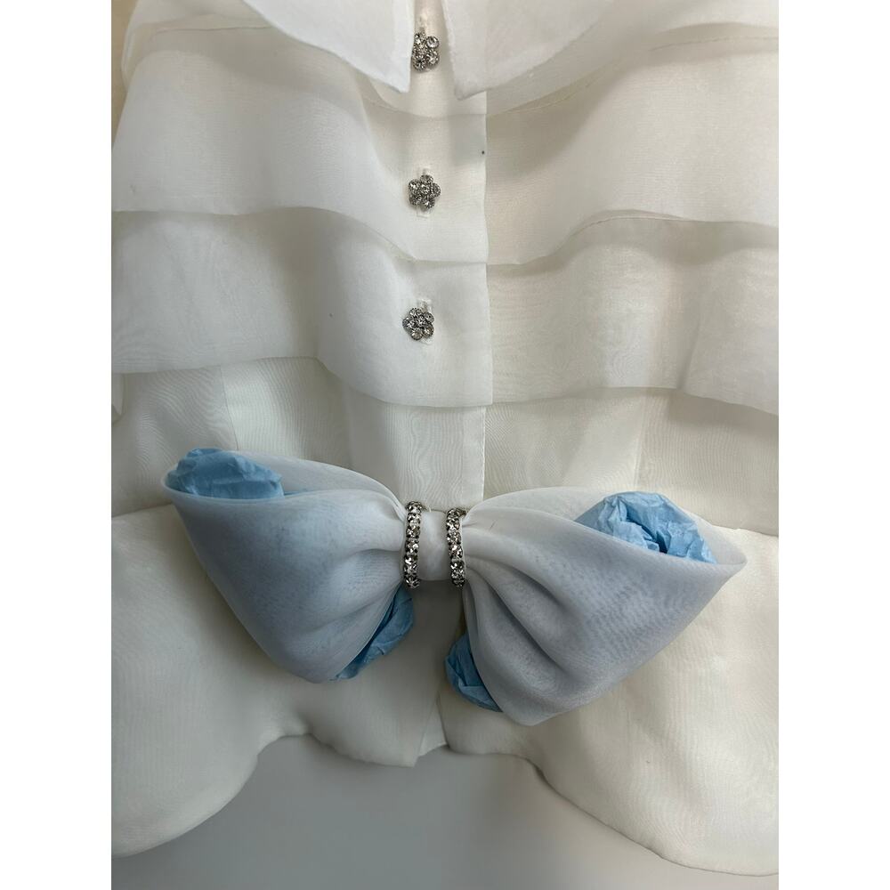 Ann Hobbs Cattiva Organza Tiered Bow Blouse White 80s Union Made USA Women XS - Picture 9 of 13